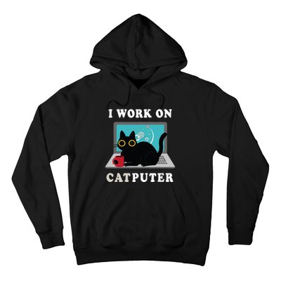 Funny Black Cat I Work On Computer For Cat Lover , Funny Cat Hoodie