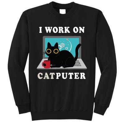 Funny Black Cat I Work On Computer For Cat Lover , Funny Cat Sweatshirt