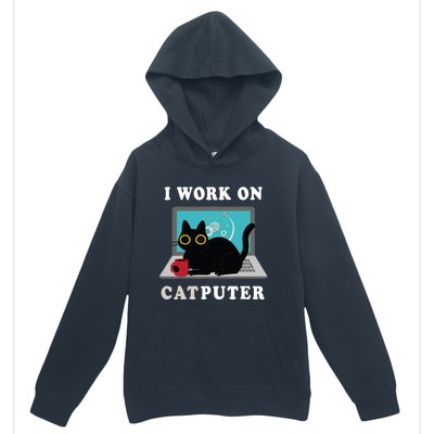 Funny Black Cat I Work On Computer For Cat Lover , Funny Cat Urban Pullover Hoodie