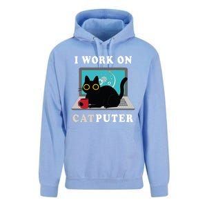 Funny Black Cat I Work On Computer For Cat Lover , Funny Cat Unisex Surf Hoodie