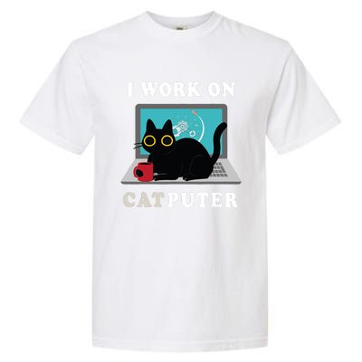 Funny Black Cat I Work On Computer For Cat Lover , Funny Cat Garment-Dyed Heavyweight T-Shirt