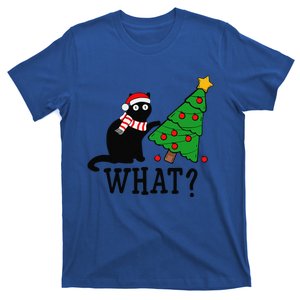 Funny Black Cat Gift Pushing Christmas Tree Over Cat What T-Shirt