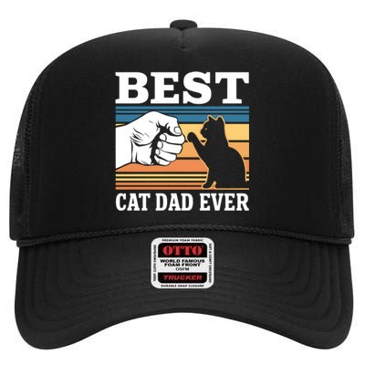 Funny Best Cat Dad Ever Gift High Crown Mesh Back Trucker Hat