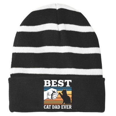 Funny Best Cat Dad Ever Gift Striped Beanie with Solid Band