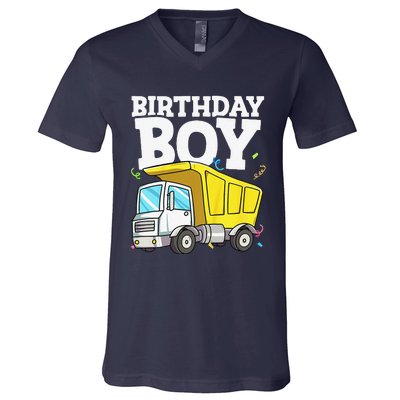 Funny Birthday Construction Truck Theme Party V-Neck T-Shirt