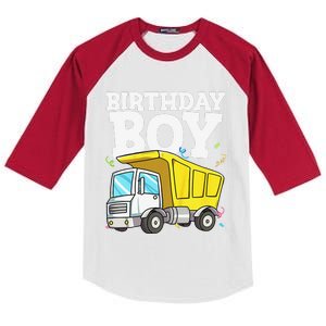 Funny Birthday Construction Truck Theme Party Kids Colorblock Raglan Jersey