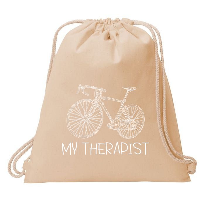 Funny Bicycle Cyclist Road Bike My Therapis Drawstring Bag