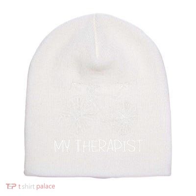 Funny Bicycle Cyclist Road Bike My Therapis Short Acrylic Beanie