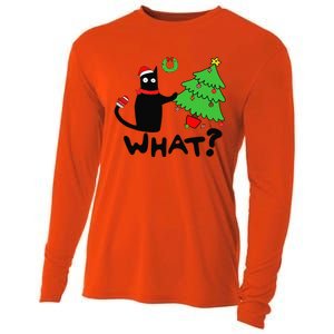 Funny Black Cat Pushing Christmas Tree Over Funny Cat What Cooling Performance Long Sleeve Crew