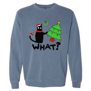 Funny Black Cat Pushing Christmas Tree Over Funny Cat What Garment-Dyed Sweatshirt