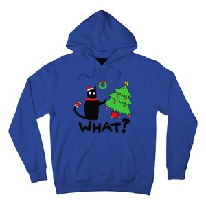 Funny Black Cat Pushing Christmas Tree Over Funny Cat What Hoodie