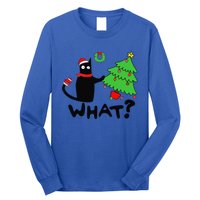 Funny Black Cat Pushing Christmas Tree Over Funny Cat What Long Sleeve Shirt