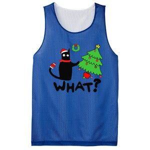 Funny Black Cat Pushing Christmas Tree Over Funny Cat What Mesh Reversible Basketball Jersey Tank