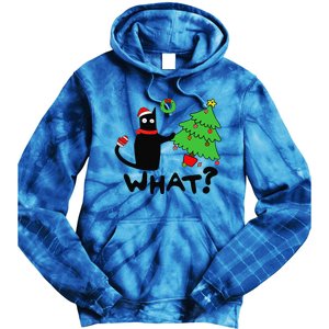 Funny Black Cat Pushing Christmas Tree Over Funny Cat What Tie Dye Hoodie