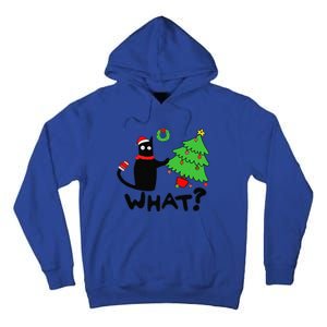 Funny Black Cat Pushing Christmas Tree Over Funny Cat What Tall Hoodie