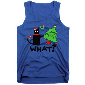 Funny Black Cat Pushing Christmas Tree Over Funny Cat What Tank Top