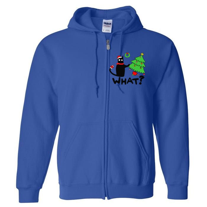 Funny Black Cat Pushing Christmas Tree Over Funny Cat What Full Zip Hoodie