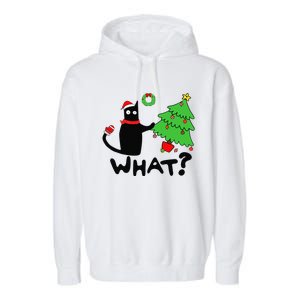 Funny Black Cat Pushing Christmas Tree Over Funny Cat What Garment-Dyed Fleece Hoodie