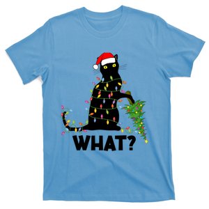 Funny Black Cat Pushing Christmas Tree Over Cat Christmas Funny Gift T-Shirt