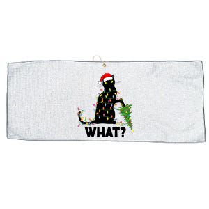 Funny Black Cat Pushing Christmas Tree Over Cat Christmas Funny Gift Large Microfiber Waffle Golf Towel