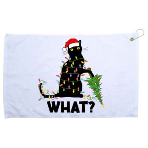 Funny Black Cat Pushing Christmas Tree Over Cat Christmas Funny Gift Grommeted Golf Towel