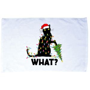 Funny Black Cat Pushing Christmas Tree Over Cat Christmas Funny Gift Microfiber Hand Towel