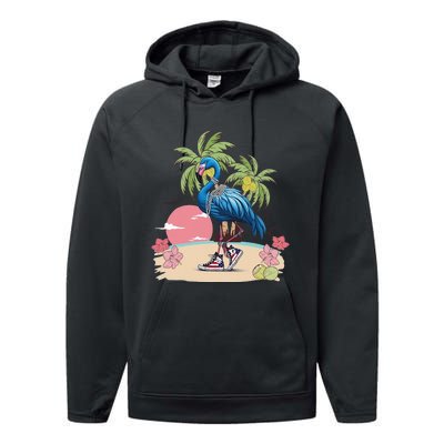 Flamingo Blue Chucks And Pearls Funny Coconut Tree Women Performance Fleece Hoodie