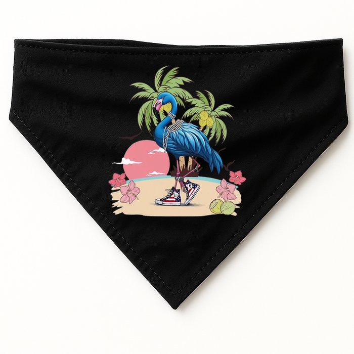 Flamingo Blue Chucks And Pearls Funny Coconut Tree Women USA-Made Doggie Bandana