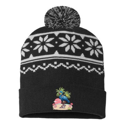 Flamingo Blue Chucks And Pearls Funny Coconut Tree Women USA-Made Snowflake Beanie