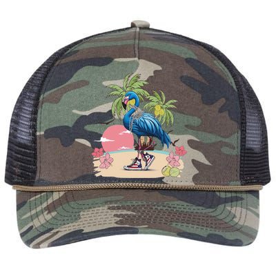 Flamingo Blue Chucks And Pearls Funny Coconut Tree Women Retro Rope Trucker Hat Cap