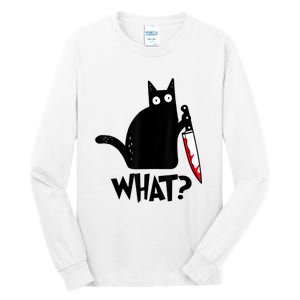 Funny Black Ca, Murderous Cat With Knife Tall Long Sleeve T-Shirt