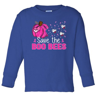 Funny Breast Cancer Awareness Save The Boo Bees Ribbon Cool Gift Toddler Long Sleeve Shirt