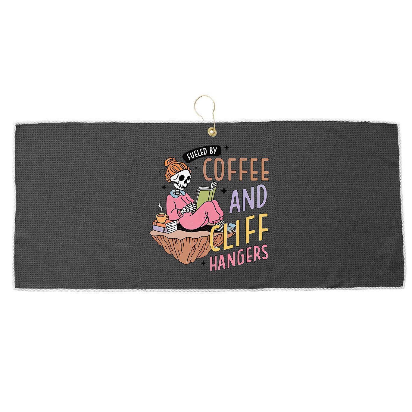 Fueled By Coffee And Cliff Hangers Funny Design Large Microfiber Waffle Golf Towel