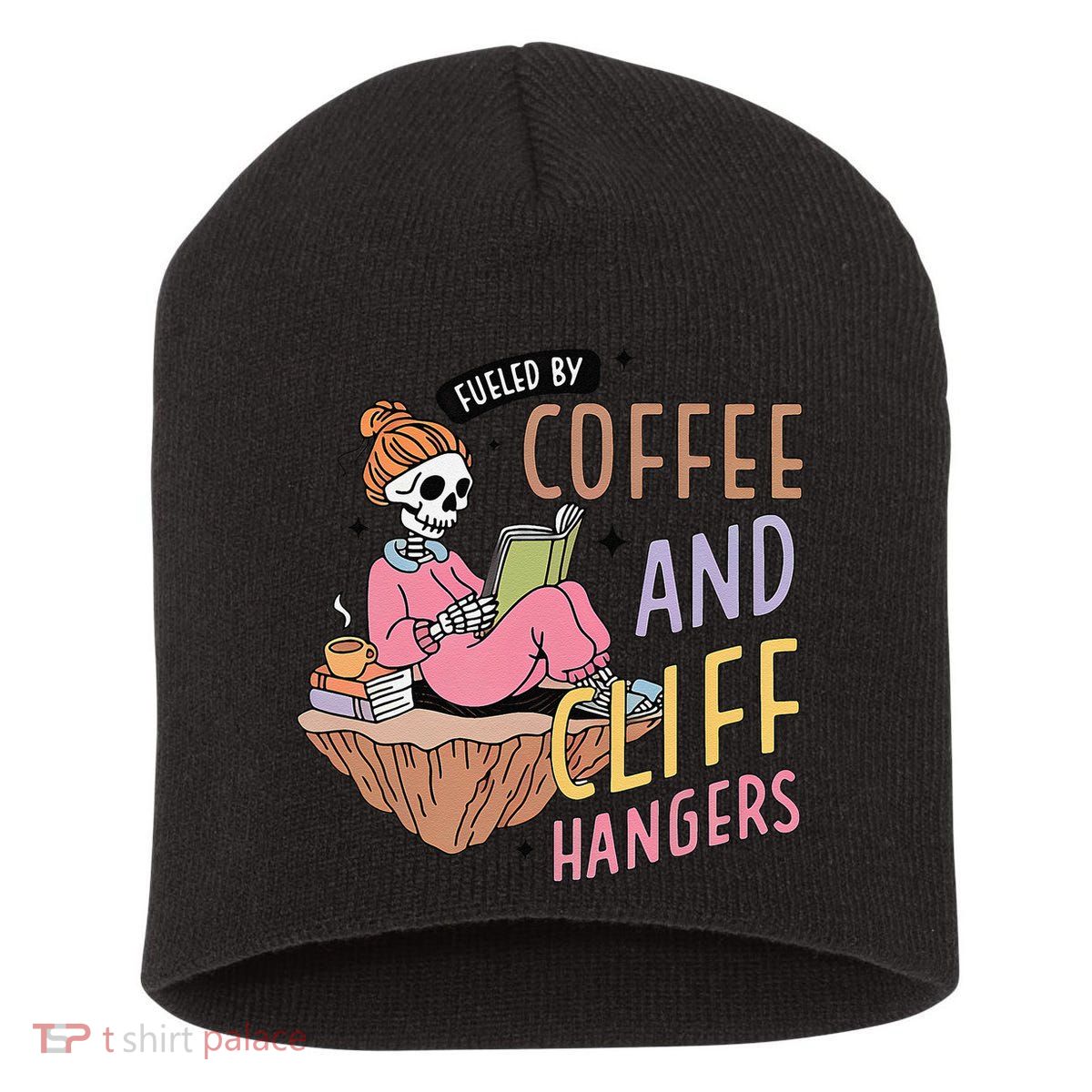Fueled By Coffee And Cliff Hangers Funny Design Short Acrylic Beanie