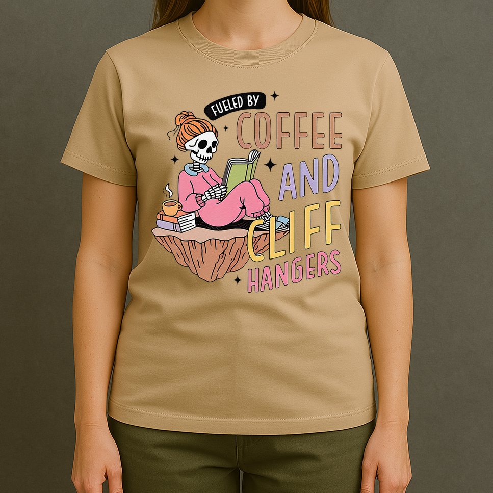 Fueled By Coffee And Cliff Hangers Funny Design T-Shirt
