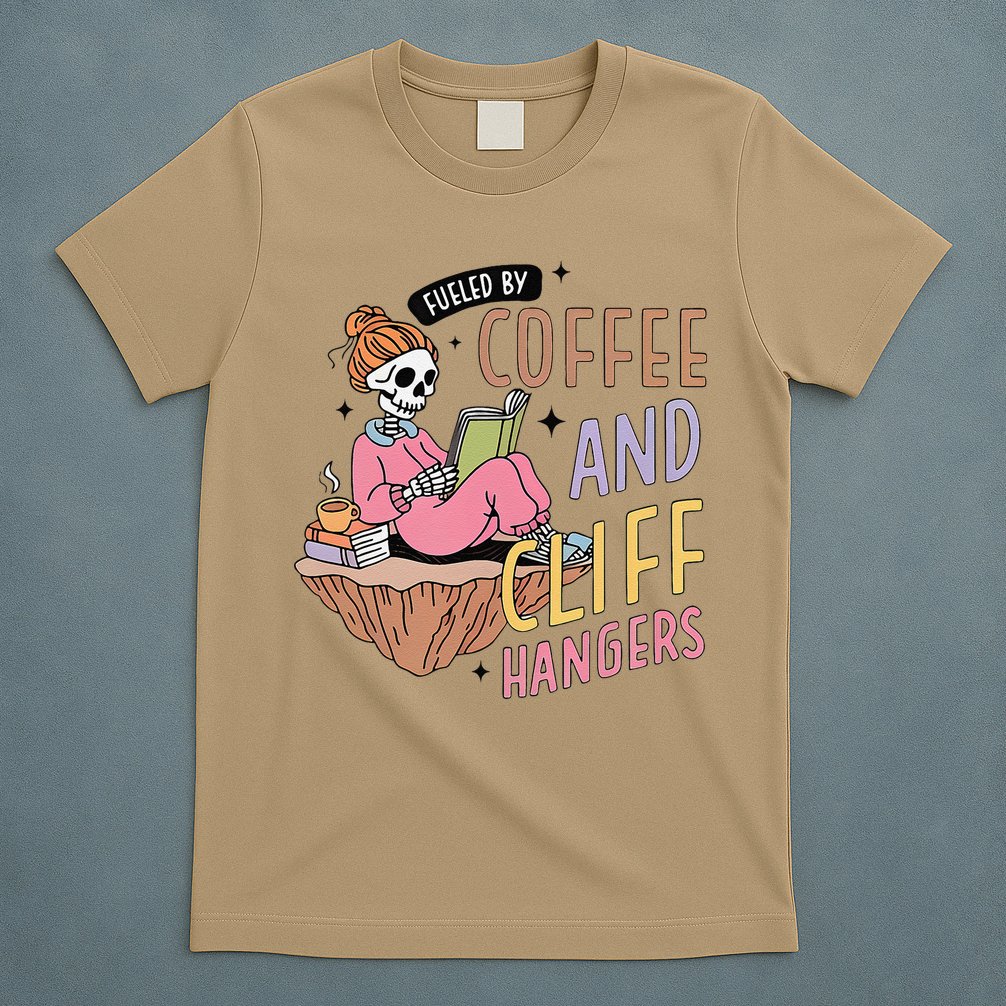 Fueled By Coffee And Cliff Hangers Funny Design T-Shirt