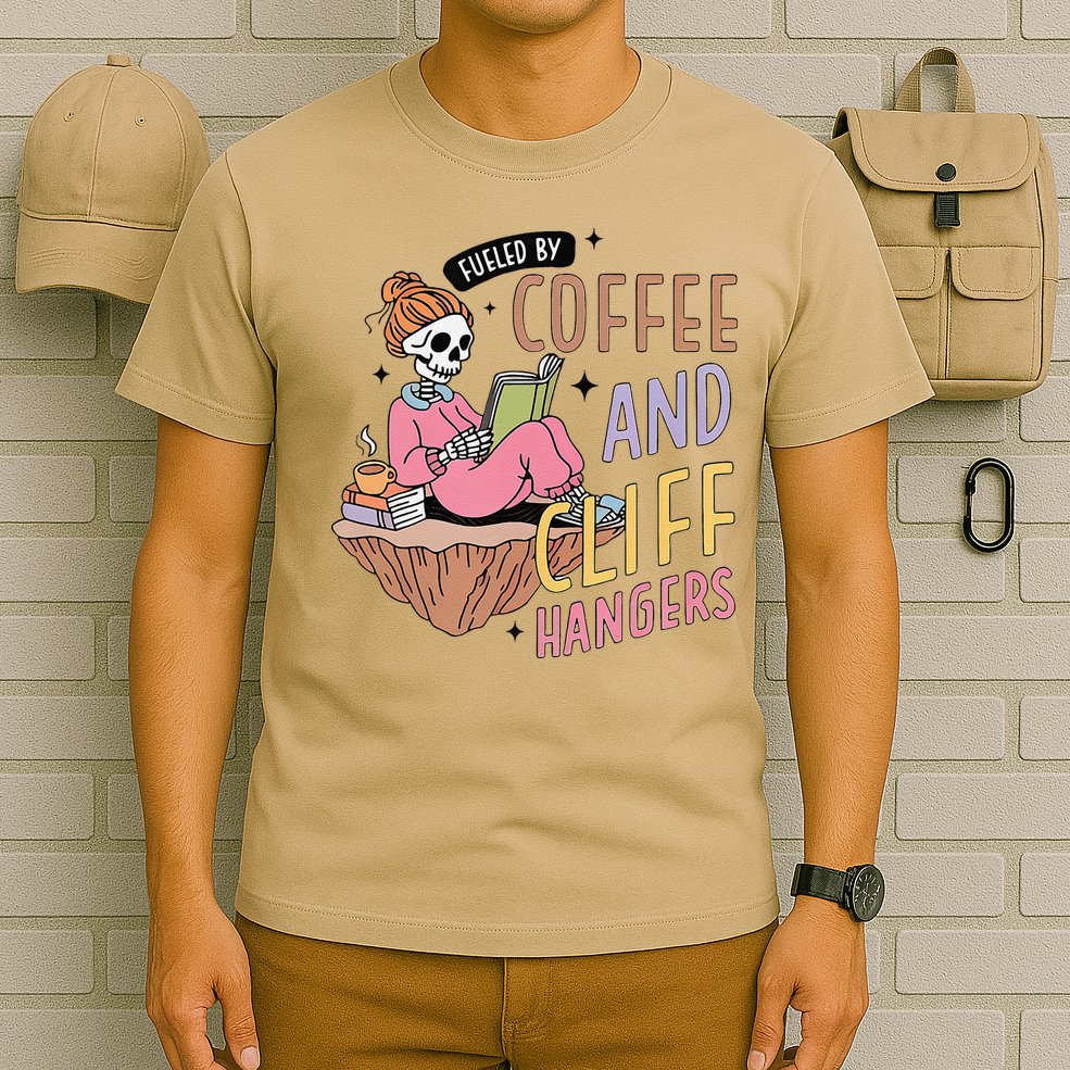 Fueled By Coffee And Cliff Hangers Funny Design T-Shirt