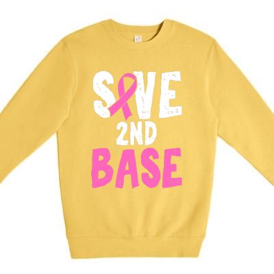 Funny Breast Cancer Awareness Month Save Second 2nd Base Premium Crewneck Sweatshirt