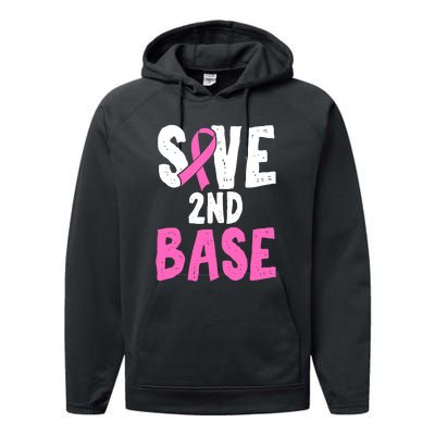 Funny Breast Cancer Awareness Month Save Second 2nd Base Performance Fleece Hoodie