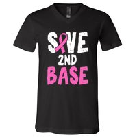 Funny Breast Cancer Awareness Month Save Second 2nd Base V-Neck T-Shirt