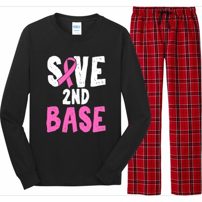 Funny Breast Cancer Awareness Month Save Second 2nd Base Long Sleeve Pajama Set