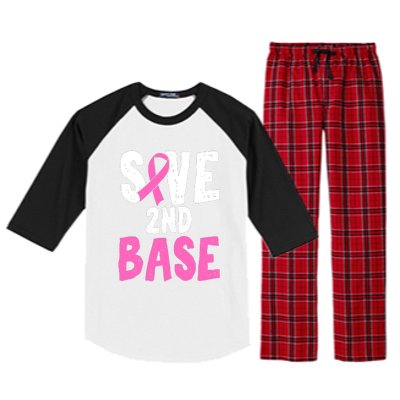 Funny Breast Cancer Awareness Month Save Second 2nd Base Raglan Sleeve Pajama Set