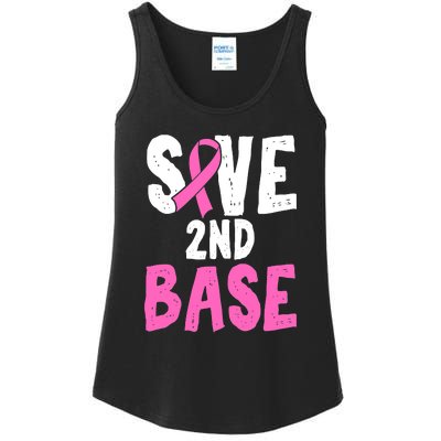 Funny Breast Cancer Awareness Month Save Second 2nd Base Ladies Essential Tank