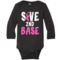 Funny Breast Cancer Awareness Month Save Second 2nd Base Baby Long Sleeve Bodysuit