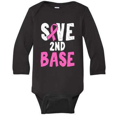 Funny Breast Cancer Awareness Month Save Second 2nd Base Baby Long Sleeve Bodysuit