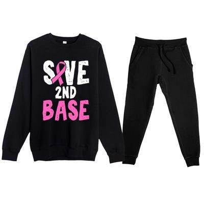 Funny Breast Cancer Awareness Month Save Second 2nd Base Premium Crewneck Sweatsuit Set