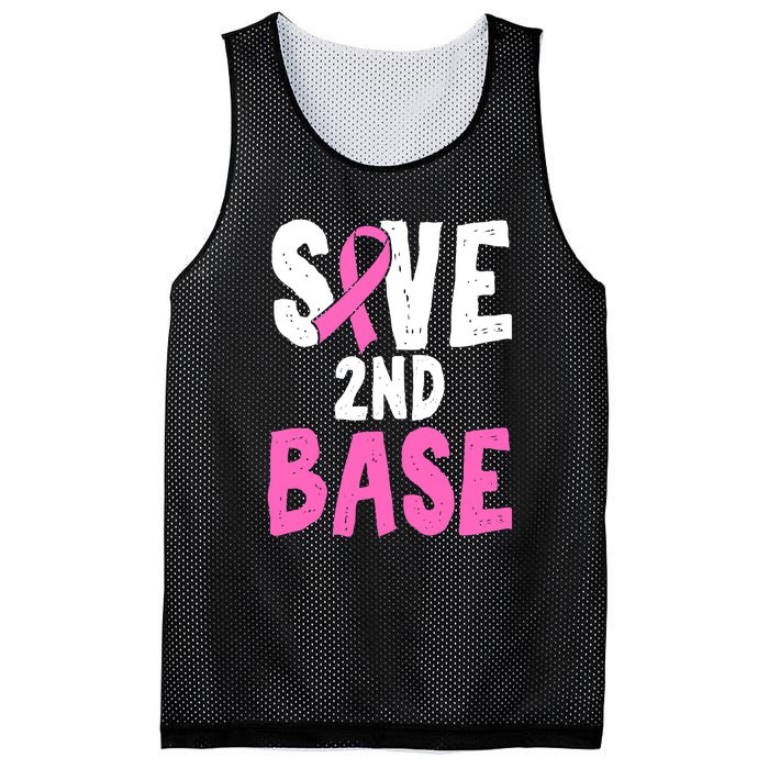 Funny Breast Cancer Awareness Month Save Second 2nd Base Mesh Reversible Basketball Jersey Tank