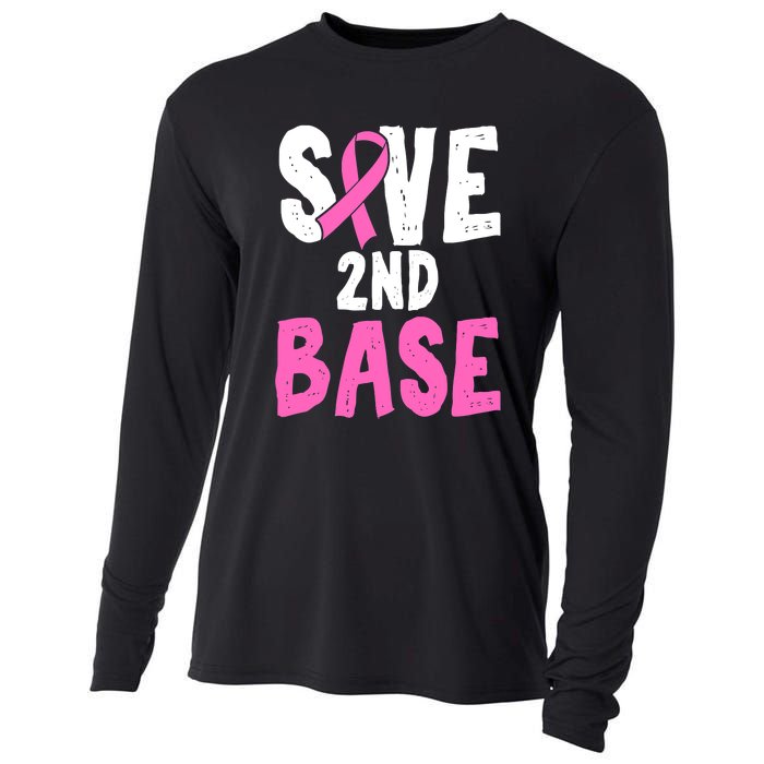 Funny Breast Cancer Awareness Month Save Second 2nd Base Cooling Performance Long Sleeve Crew