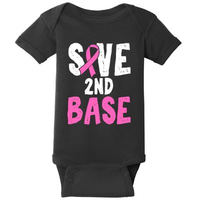 Funny Breast Cancer Awareness Month Save Second 2nd Base Baby Bodysuit