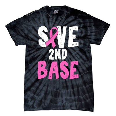 Funny Breast Cancer Awareness Month Save Second 2nd Base Tie-Dye T-Shirt